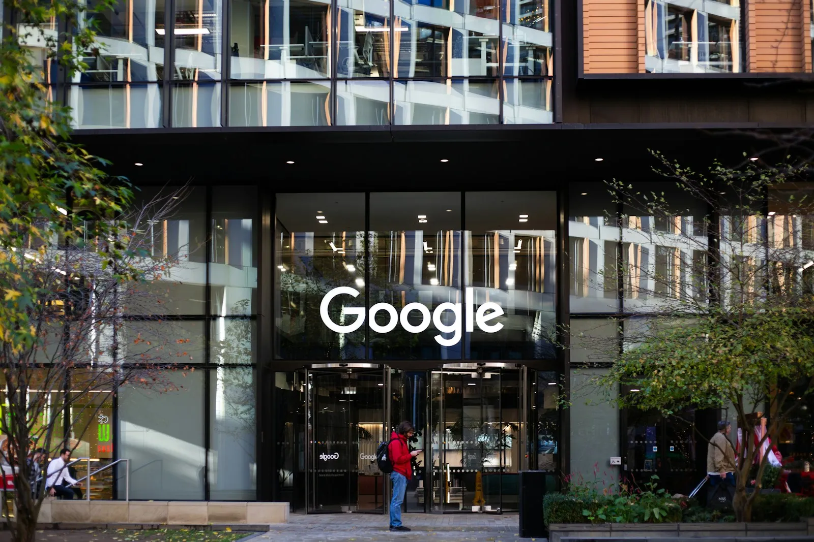 The Google logo on the company's London office building